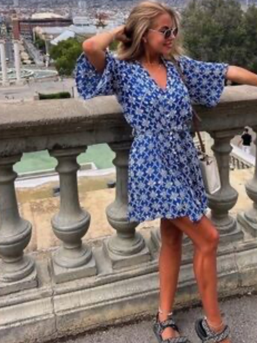 Zara Blue Floral Eyelet dress